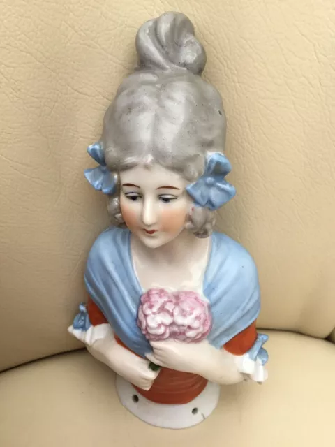 vintage porcelin half doll pin cushion 17 cm high Marked 13373