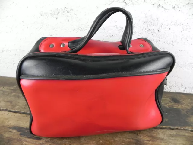 BORSA IN PELLE Nera e Rossa PORTA PALLA DA BOWLING Vintage Epoca SPORT Borsetta 3