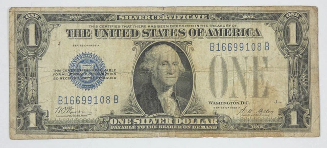 Series 1928-A Blue Seal $1 Silver Cert Note VERY GOOD  Fr#1601 ~ NO Pinholes