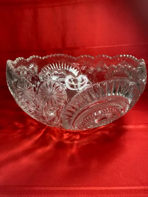 EAPG L E Smith Glass Punch Bowl Slewed Horseshoe Radiant Daisy Peacock Vintage 3