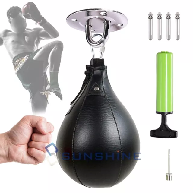 Pear Boxing Bag Speed Punching Fitness Training Ball Punch Bag +Swivel &Inflator