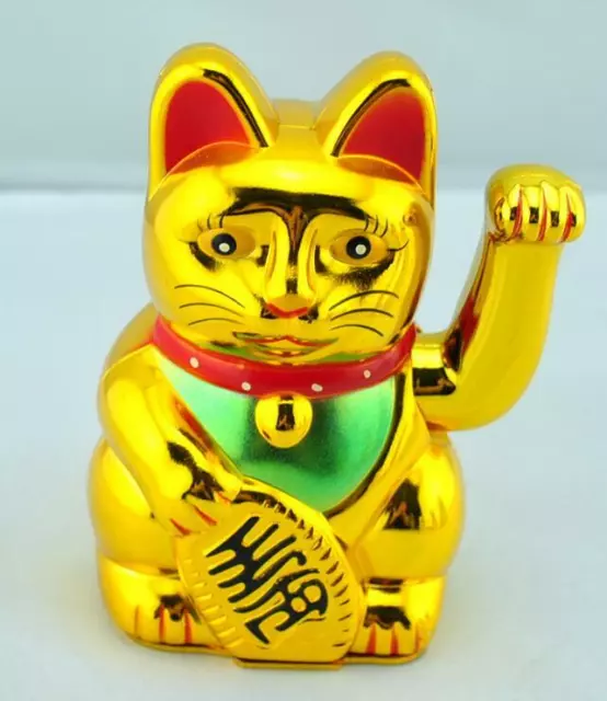 6" Gold Lucky Cat MANEKI NEKO Beckoning Waving Arm Wealth Prosperity Feng Shui