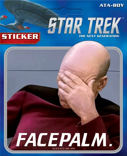 Star Trek Next Generation Captain Picard Facepalm Peel Off Sticker Decal UNUSED