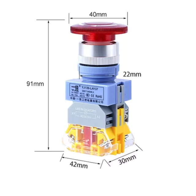 22mm 12V 24V 220V Self Locking With Light Mushroom Head Emergency Stop Switch 2