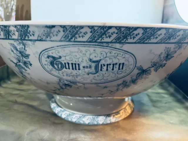 Antique 19th Century WINDSOR ENGLAND Punch Bowl Tom & Jerry 16.5" X 7.5"
