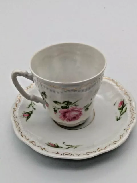 Vtg Three Crown China Germany Porcelain Hand Painted Floral Demitasse and saucer