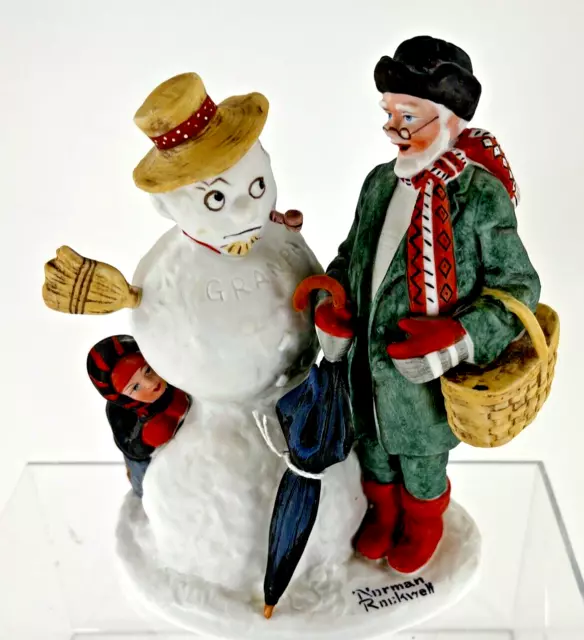 Vintage Norman Rockwell Grandpa Snowman 1980 Danbury Mint Hand Crafted Japan