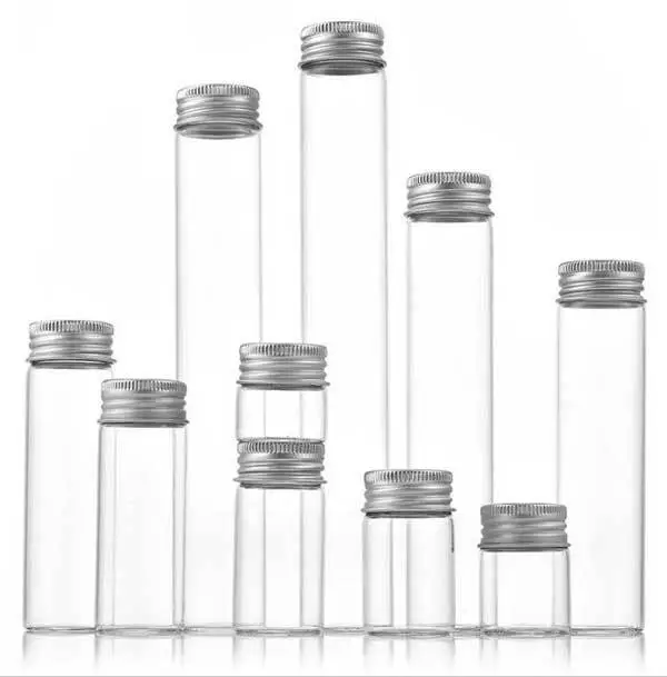 5ml - 200ml Luxury Empty Transparent Glass Storage Bottle Aluminum Silver Caps