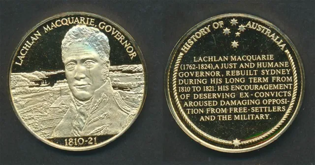 Australia: 1970s Lachlan Macquarie, Governor 39.5g Gilt Silver Medal,  Proof