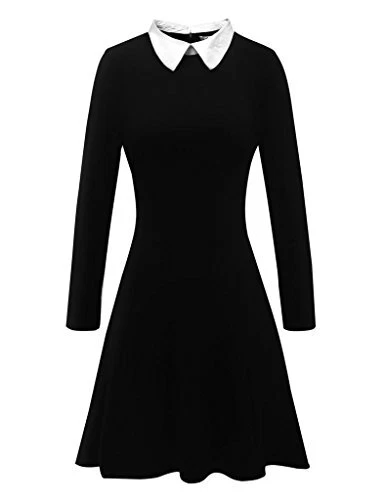 Aphratti Womens Long Sleeve Casual Peter Pan Collar Fit and Flare Skater Dress