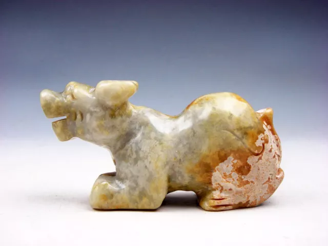 Old Nephrite Jade Stone Carved Ancient Foo Dog Crouching #08192311