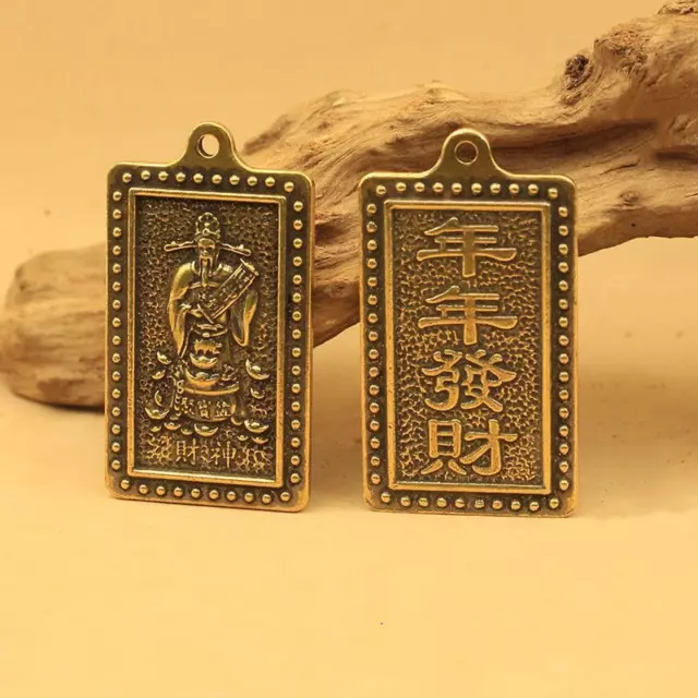 1Set Chinese Feng Shui Brass God of Wealth Key Chain Lucky Safety Amulet Pendant