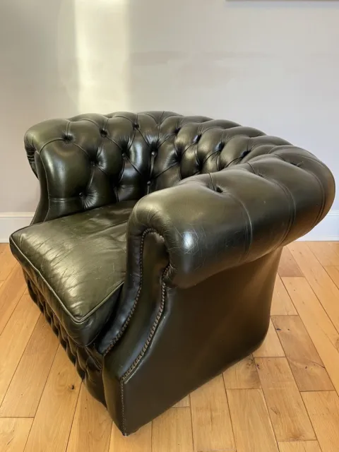 Vintage Green Genuine Leather Chesterfield Club Chair Armchair