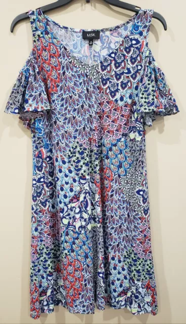 MSK Womens Short Sleeve Paisley Cold Shoulder Stretchy Dress Size M