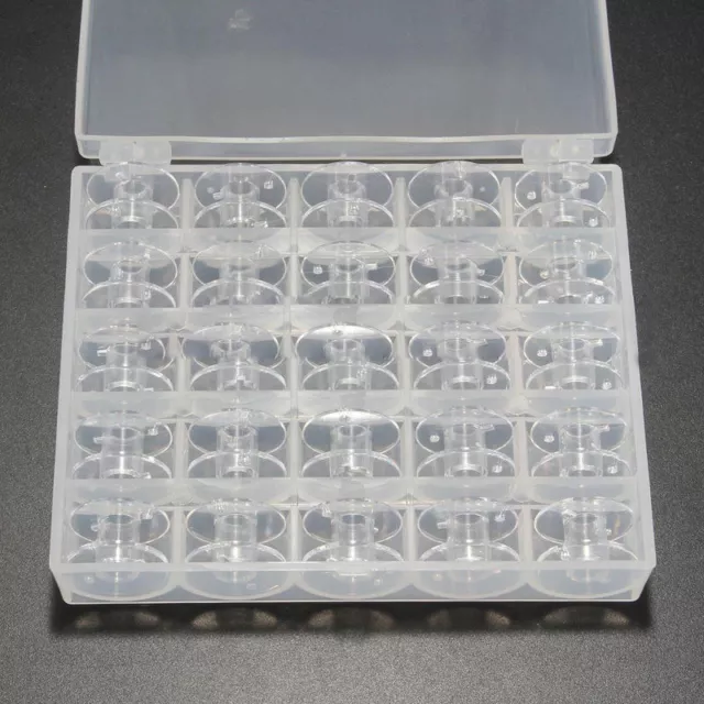 New Clear Bobbin Box Container With 25 Bobbins For Sewing Machine Case Spools