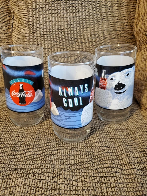 Vintage Coca-Cola Always Cool Polar Bear Drinking Clear Glasses