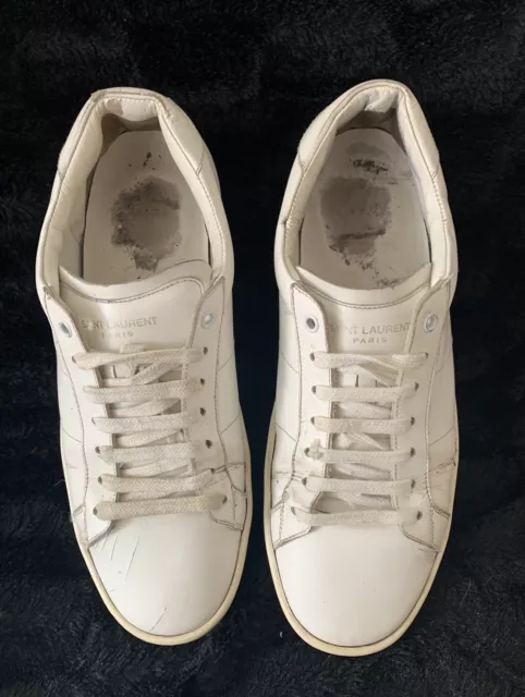 SAINT LAURENT PARIS Mens Lace Up Low Top Sneakers Shoes White Leather ...