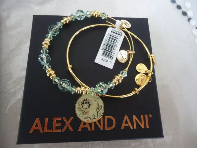 Alex and Ani MOM COLOR INFUSION SET Of 2 Shiny Gold Bangles New W/Tag Card & Box