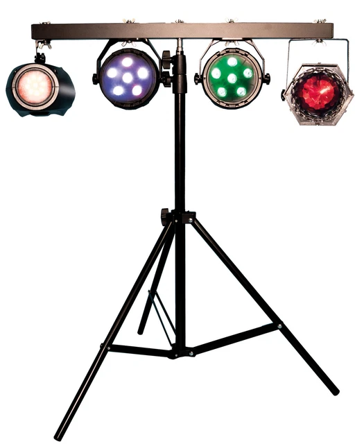 FXLAB Mobile DJ Lighting Kit with 4 LED Lighting Effects & T-Bar Lighting Stand