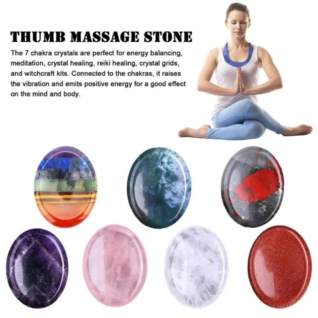 7-Chakra Worry Thumb Stone Gemstone Reiki Antianxiety Palm Crystal Stone♻