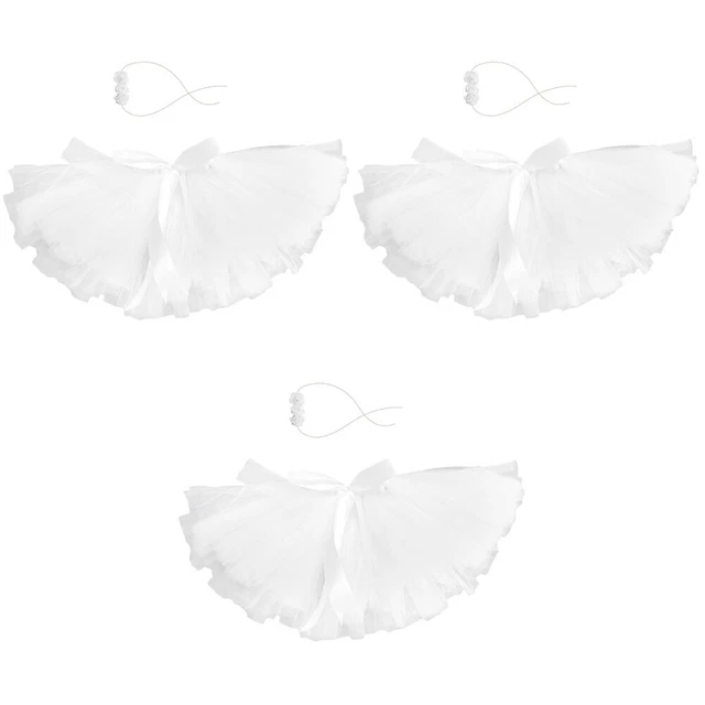 3pcs White Baby Photography Costume Mesh Skirt Infant Tutu Skirt Newborn