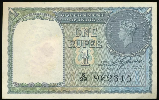 INDIA P.25a 1940 1 Rupee BANKNOTE UNC