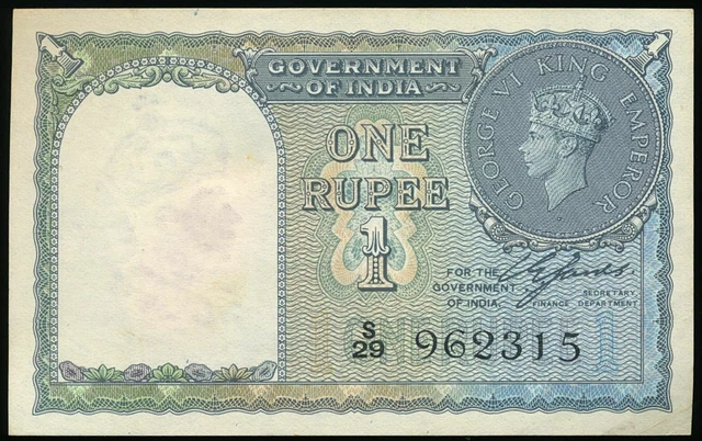 INDIA P.25a 1940 1 Rupee BANKNOTE UNC