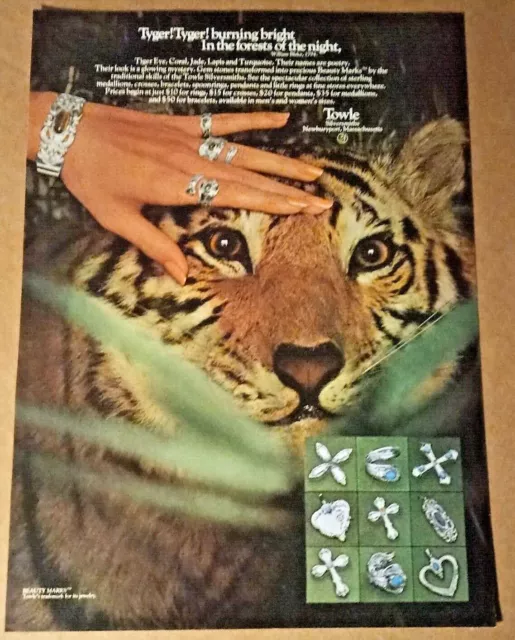 1976 print ad - Towle silver Jewelry TIGER Newburyport Massachusetts advertising