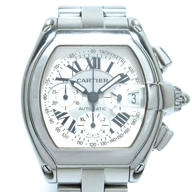 Auth Cartier Roadster Chronopraph W62019X6 Silver 29022CE Men's Wrist Watch
