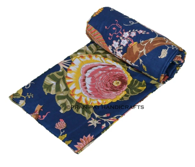 Indien Rose Fleur Imprimé Coton Doux de Luxe Bleu Robe Faisant Tissu Par Yard
