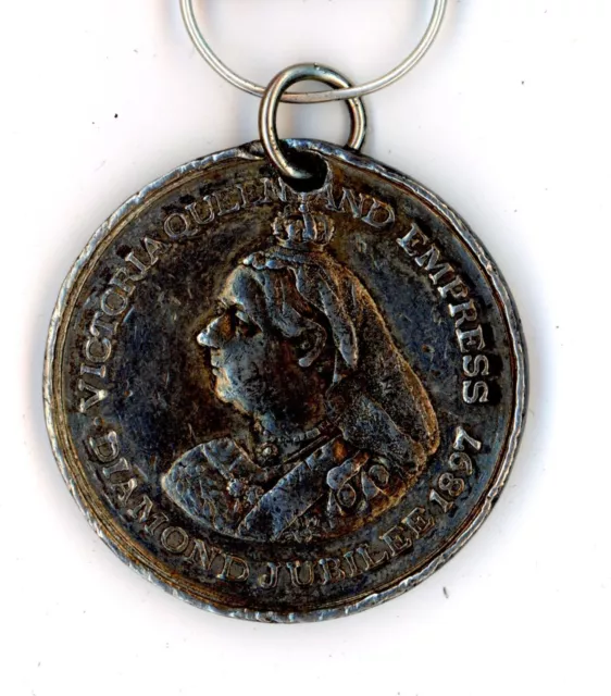 Queen Victoria Diamond Jubilee medal medallion Ilkley white metal antique #45