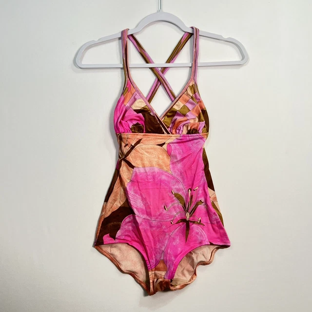 1960s Perfection Fit Roxanne One Piece Bathing Suit Pink Floral Swim Playsuit