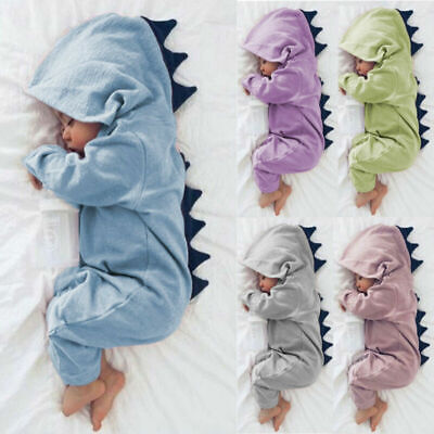 Toddlers Baby Boy Girl Dinosaur Hooded Romper Babygrows Jumpsuit Outfits #