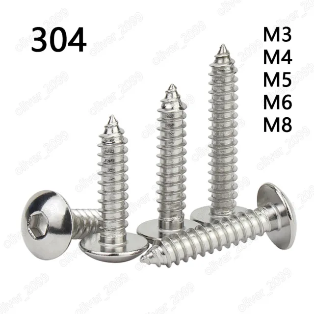 304 Stainless Steel Umbrella Mushroom Shape Hex Socket Self Tapping Screws M3-M8