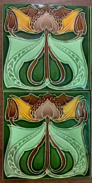 Tiles Rare England Art Nouveau 6X6 Inch Antique Majolica Vintage Backsplash 6 Pc 2