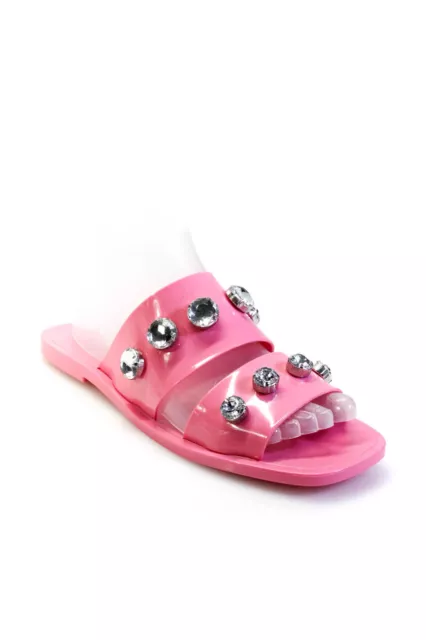 Schutz Womens Jeweled Double Strap Open Back Slide On Sandals Pink Size 8