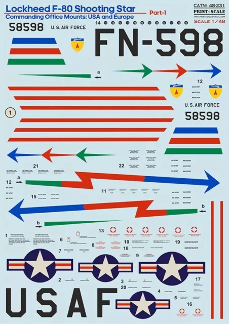 Print Scale 48-231 Lockheed F-80 Shooting Star. Part 1 1:48 WET Decal