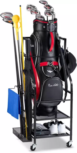 Golf Bags Storage Garage Organizer Rack Stand With Wheels For Single Bags