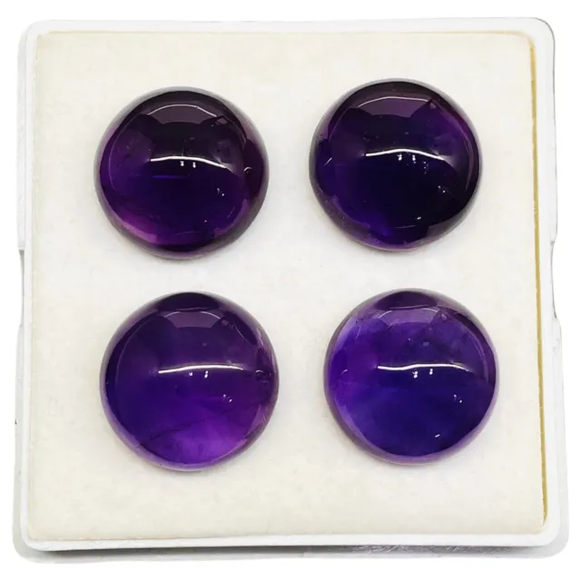4 Pcs Natural Purple Amethyst 20mm Round Loose Cabochon Wholesale Gemstones Lot