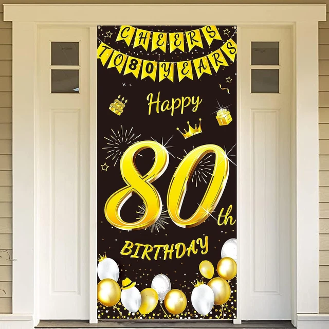 DPKOW Oro Nero 80 Compleanno Decorazione per Donna Uomo Oro Nero 80 Anni Co