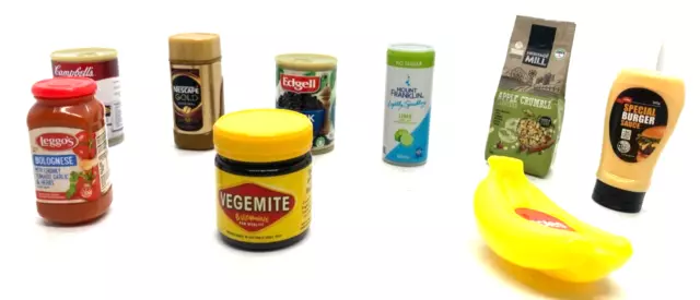 Coles Little Shop Mini Collectibles x 9 - Vegemite, Bolognese, Nescafe,Campbells