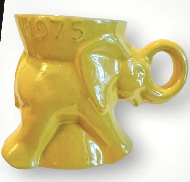 Vintage Frankoma Pottery 1975 GOP Republican Political Mug Yellow Elephant Cup