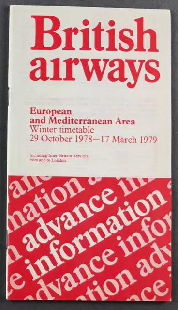 British Airways European & Mediterranean Advance Timetable Winter 1978/9 Ba