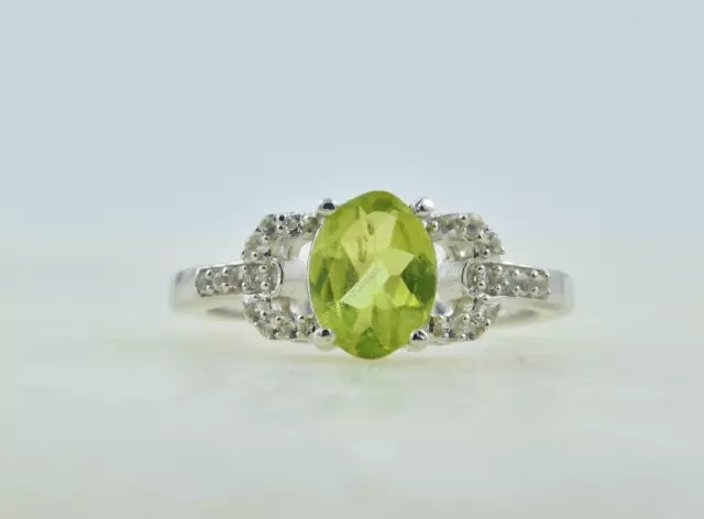 Natural Peridot Topaz Gemstone Statement Ring Size 7 925 Silver For Women