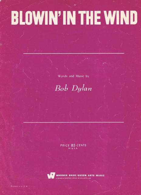 BOB DYLAN SHEET Music-Words And Music-Blowing In The Wind-M Witmark