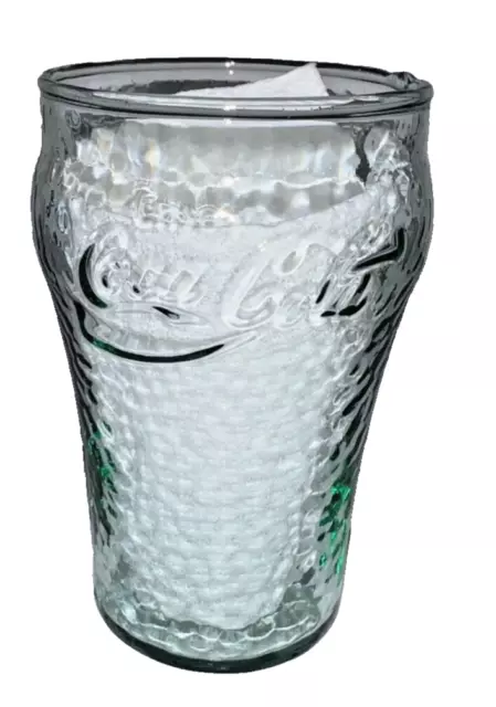 Vintage Small Coca Cola Textured Drinking Glass Green Tinted