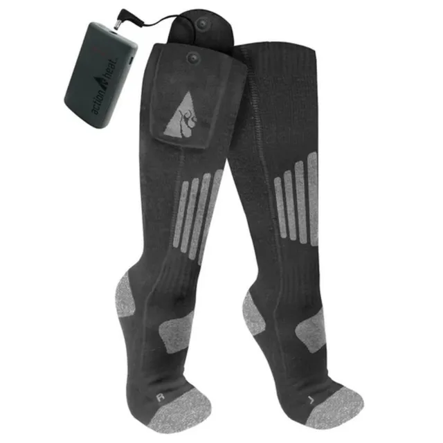 ActionHeat 2.0 Cotton 3.7V Rechargeable Heated Socks w/Remote Gray