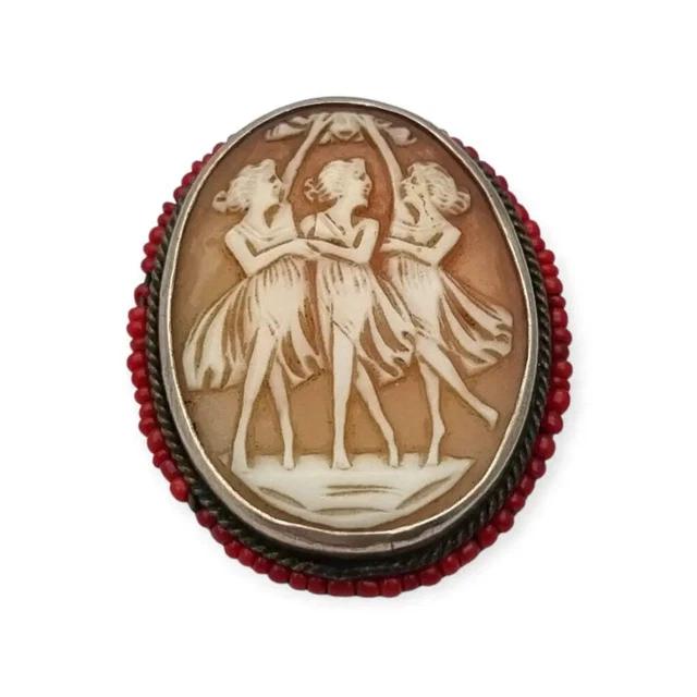 Broche ancienne ornée d'un camée coquille - brocante