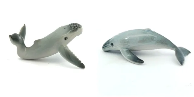 Swimming Humpback Whale Figurine Ceramic Fish Hand Paint Miniature Craft