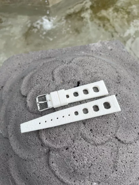 Bracelet Montre strap style tropic caoutchouc Blanc White diver plongée 20mm